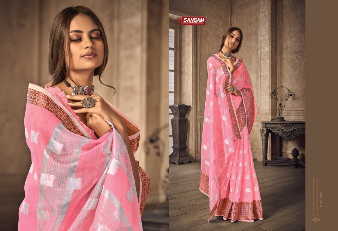 sangam print aafreen linen  attractive look saree catalog