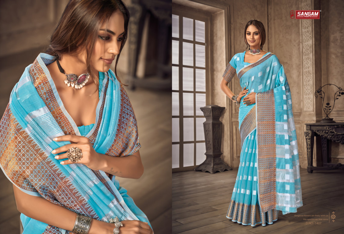 sangam print aafreen linen  attractive look saree catalog