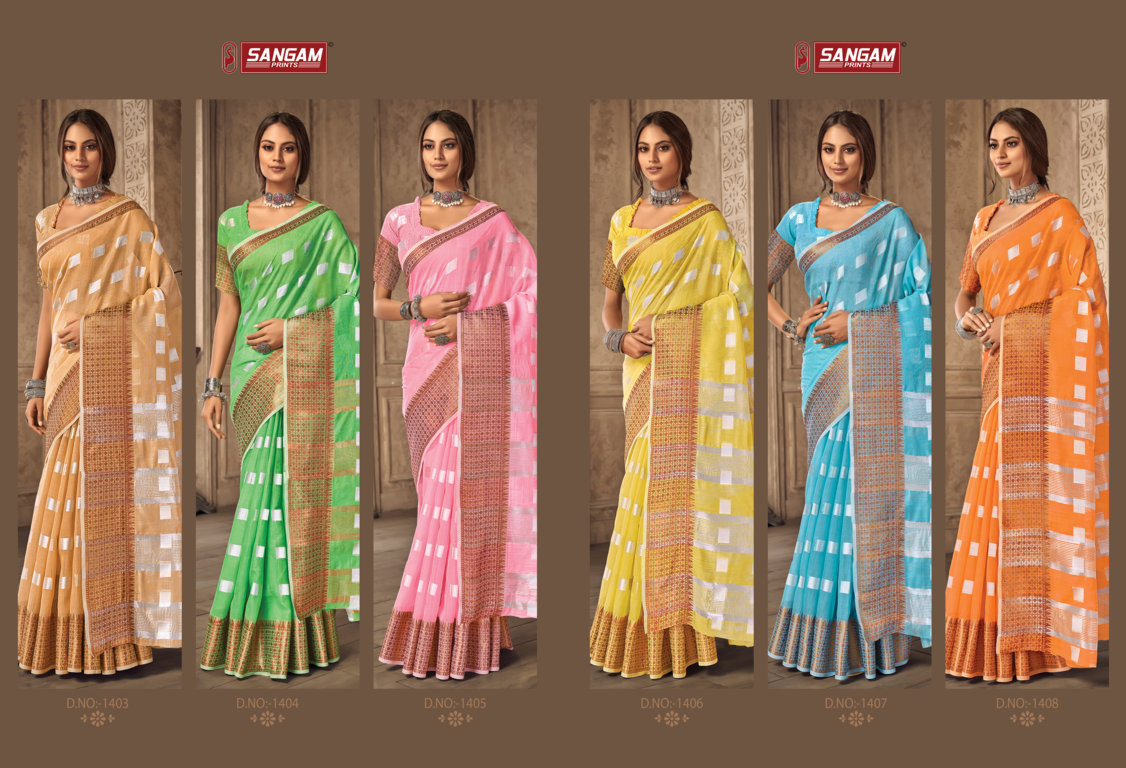 sangam print aafreen linen  attractive look saree catalog