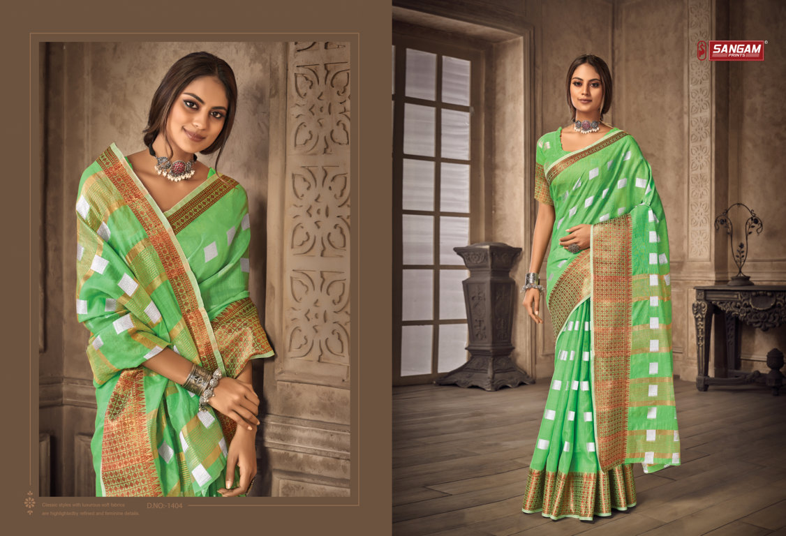 sangam print aafreen linen  attractive look saree catalog