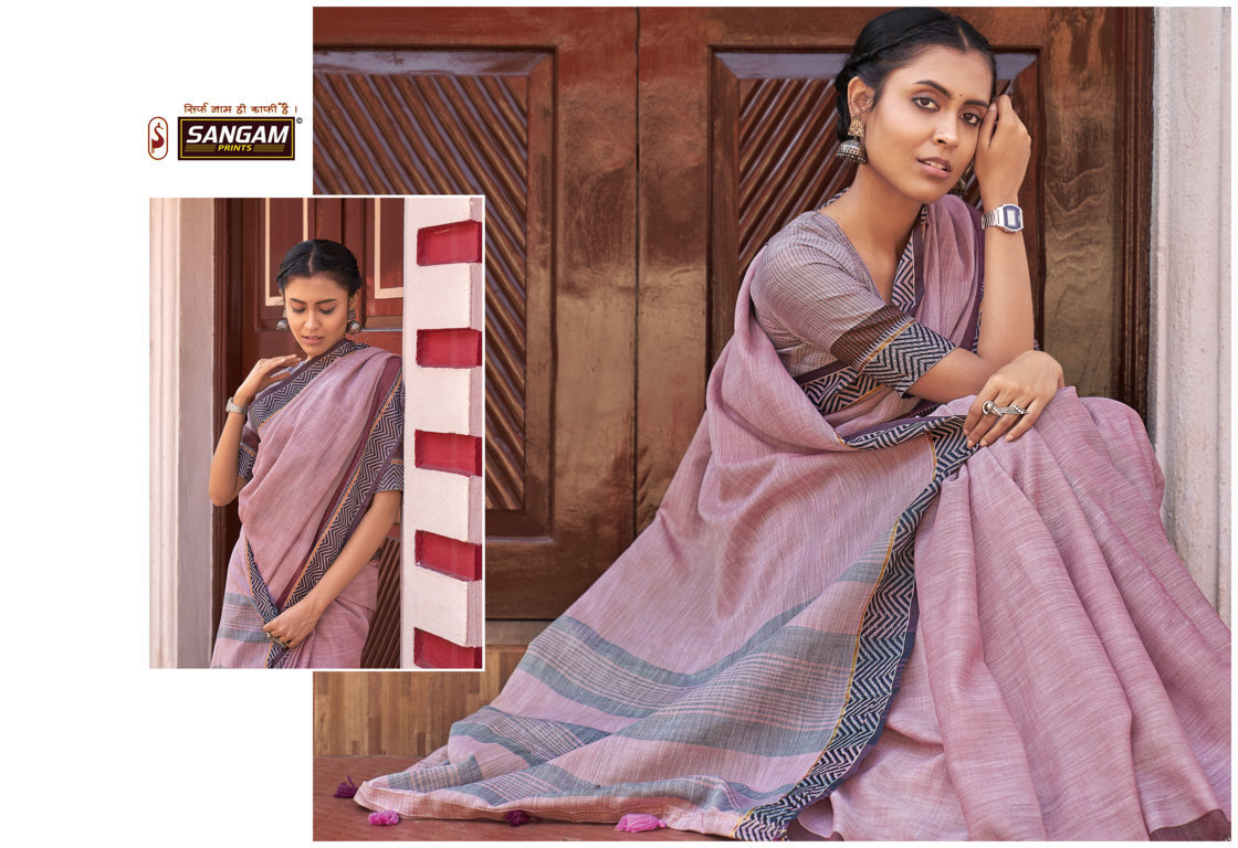 sangam print ethnic style linen graceful look saree catalog