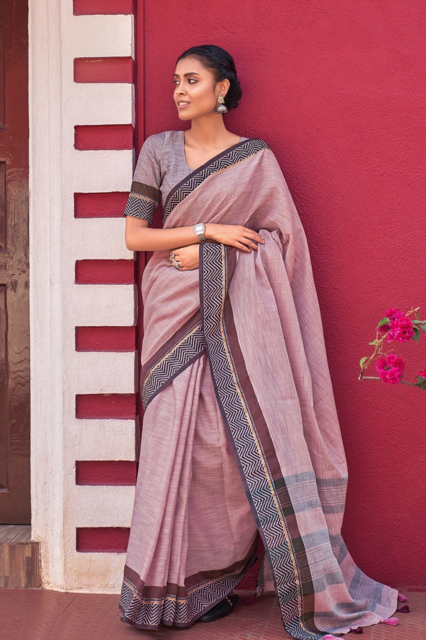 sangam print ethnic style linen graceful look saree catalog