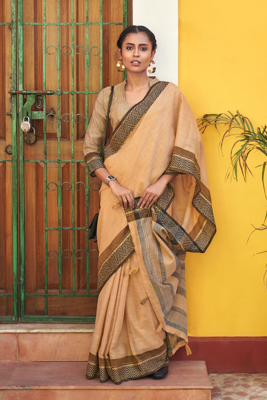 sangam print ethnic style linen graceful look saree catalog