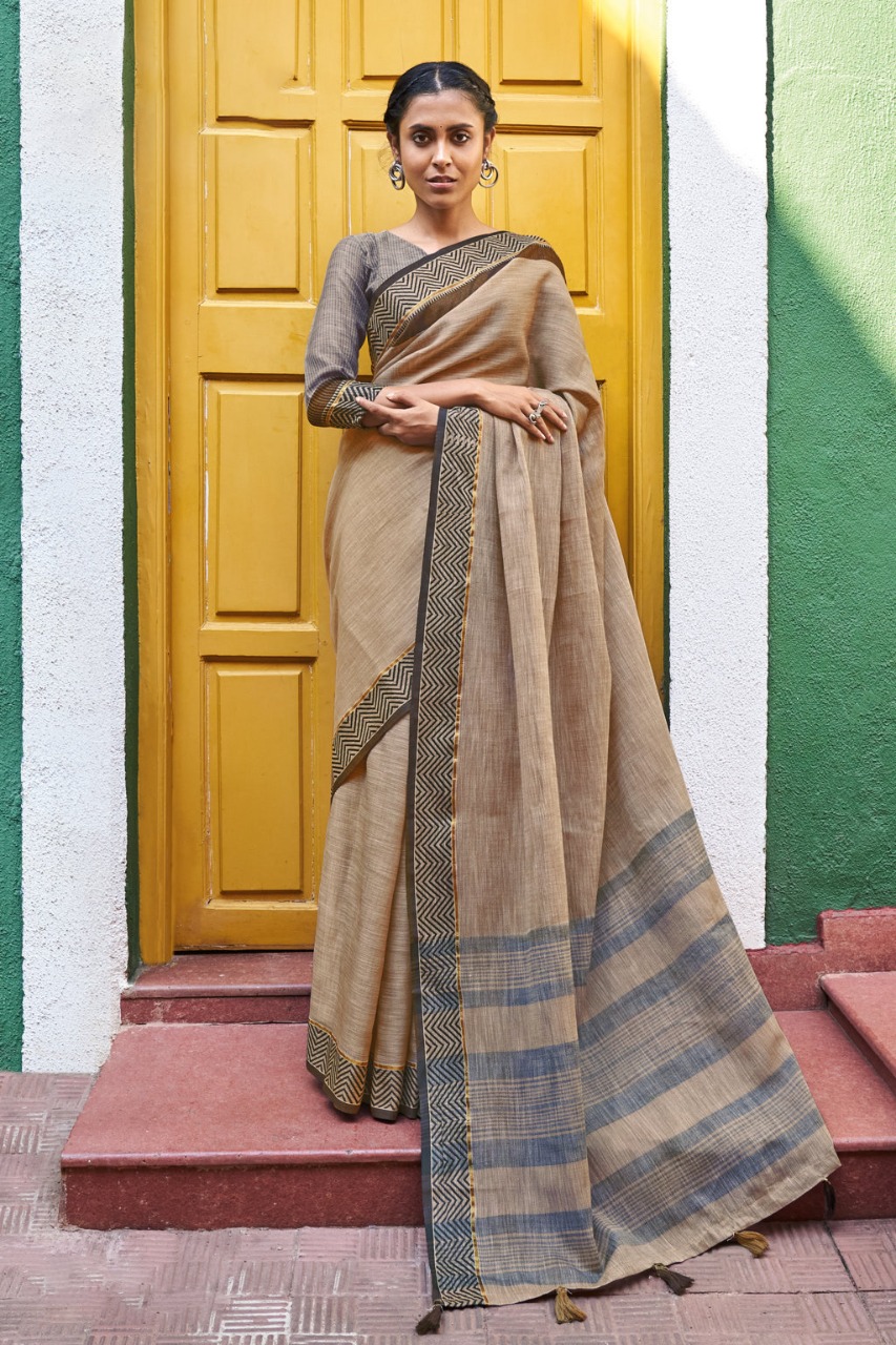 sangam print ethnic style linen graceful look saree catalog