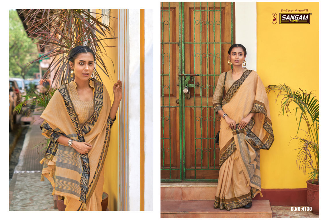 sangam print ethnic style linen graceful look saree catalog