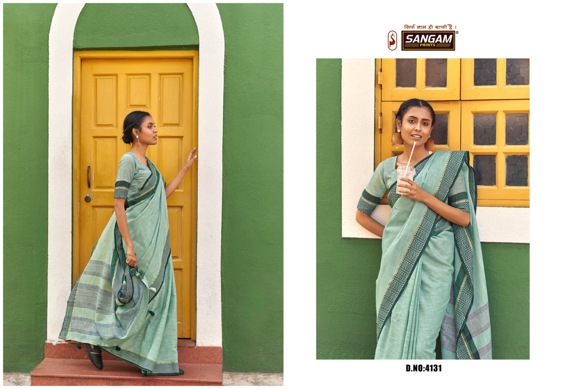 sangam print ethnic style linen graceful look saree catalog