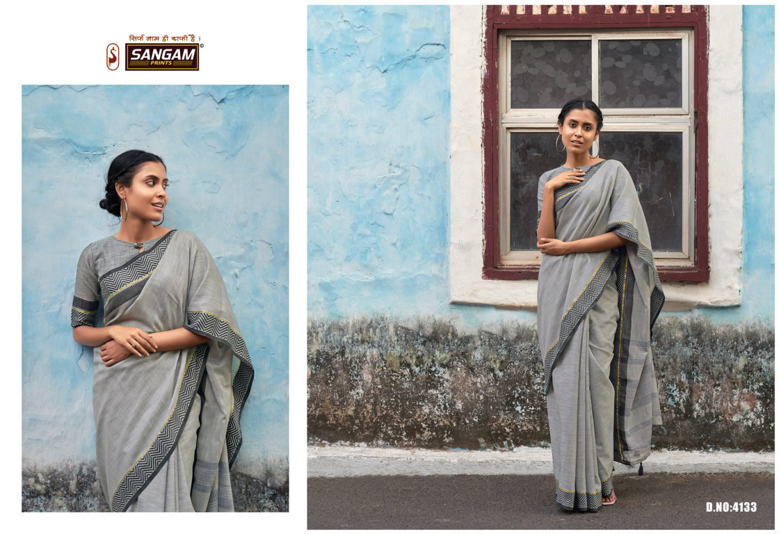 sangam print ethnic style linen graceful look saree catalog