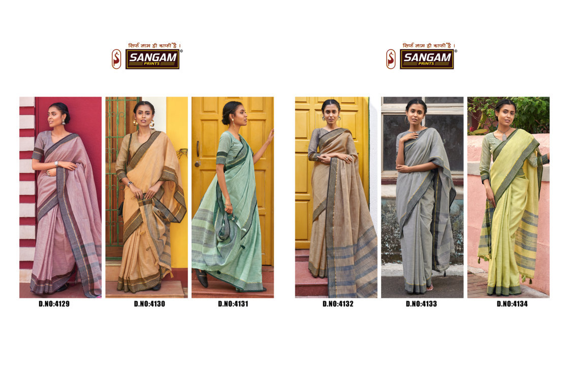 sangam print ethnic style linen graceful look saree catalog