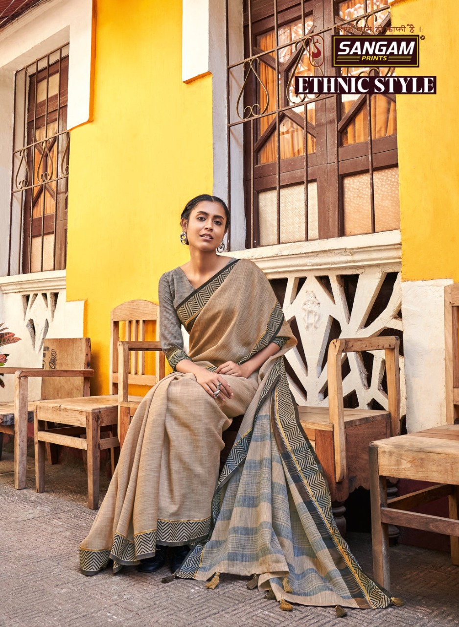 sangam print ethnic style linen graceful look saree catalog