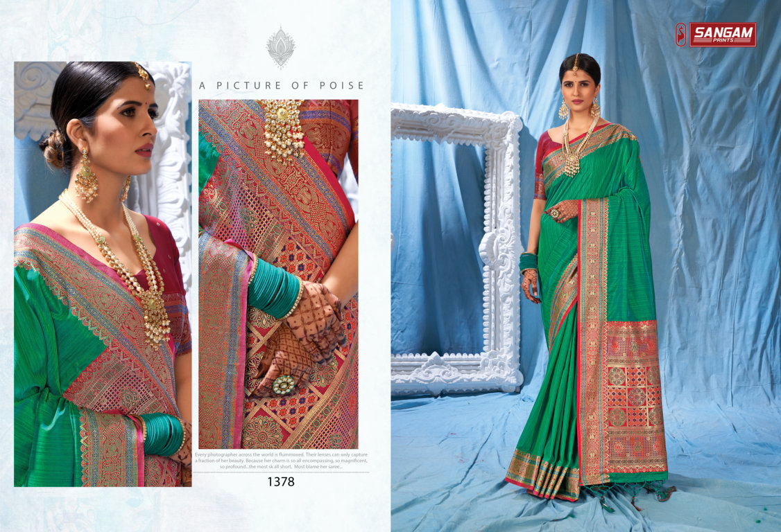 sangam print kanika silk silk elegant look saree catalog