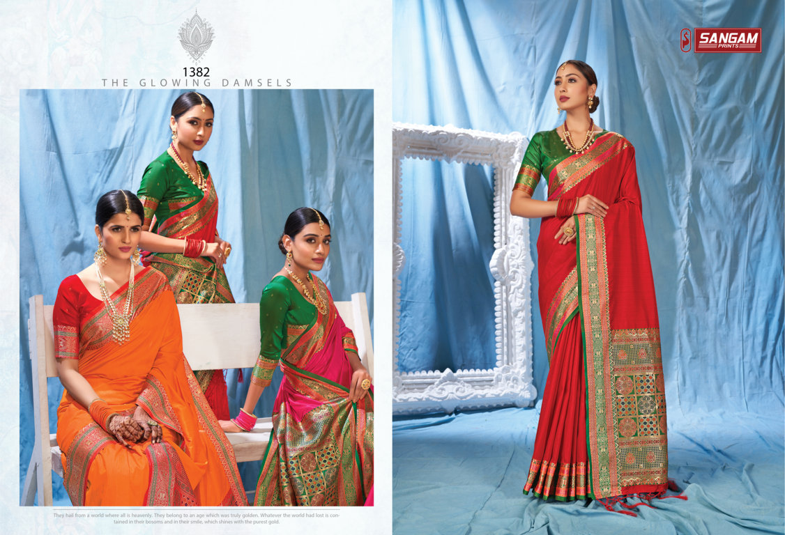 sangam print kanika silk silk elegant look saree catalog