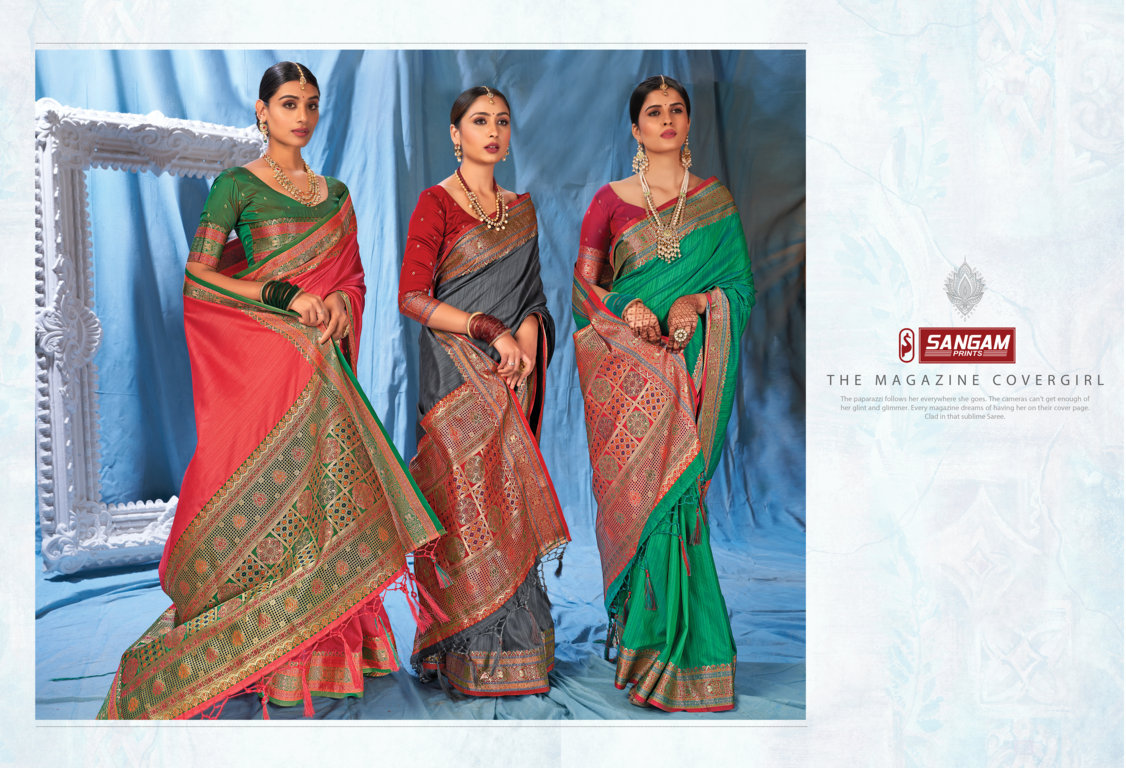 sangam print kanika silk silk elegant look saree catalog