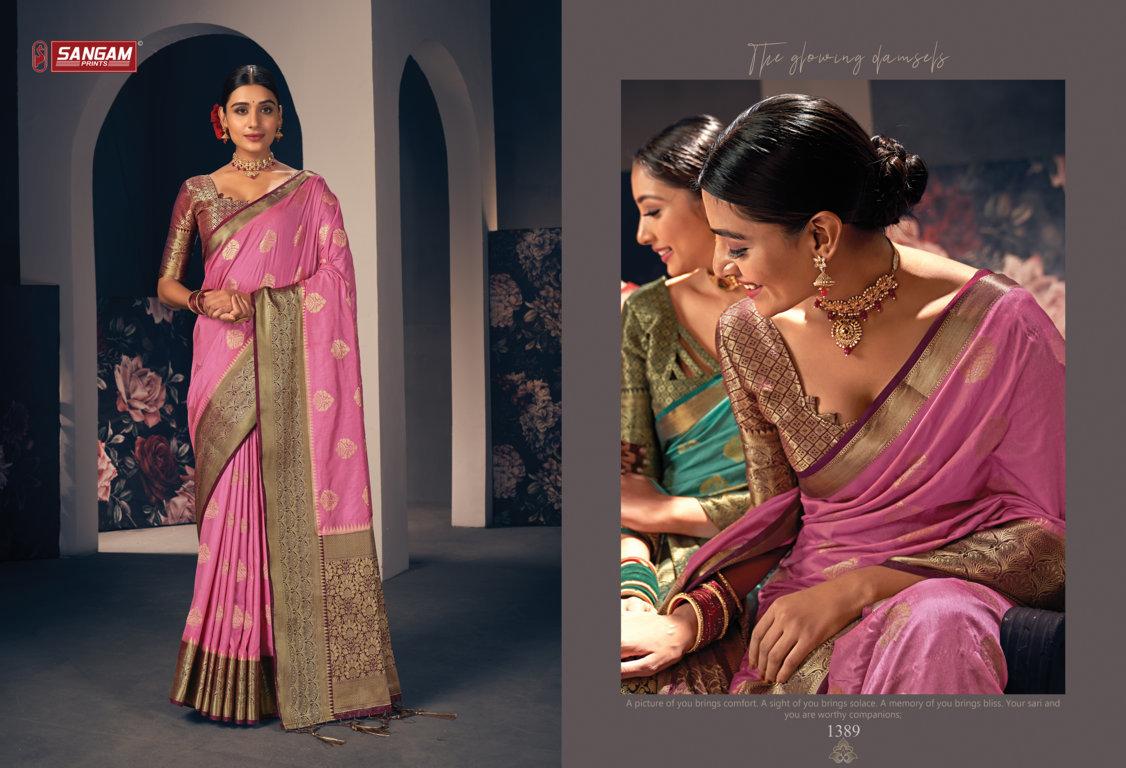 sangam print kasab jari silk silk elegant look saree catalog