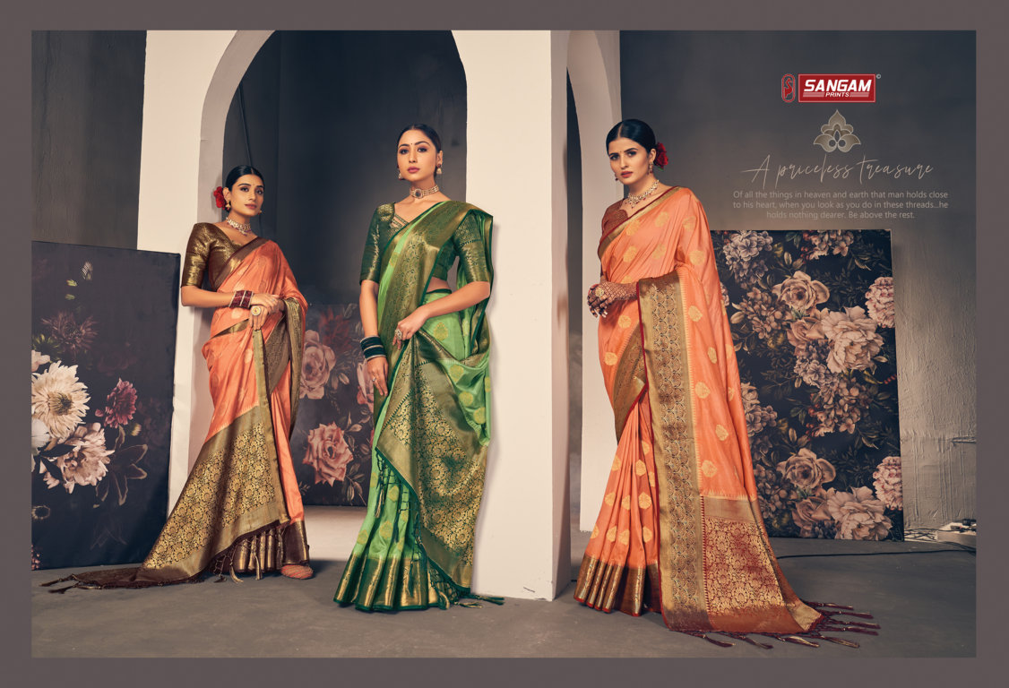 sangam print kasab jari silk silk elegant look saree catalog