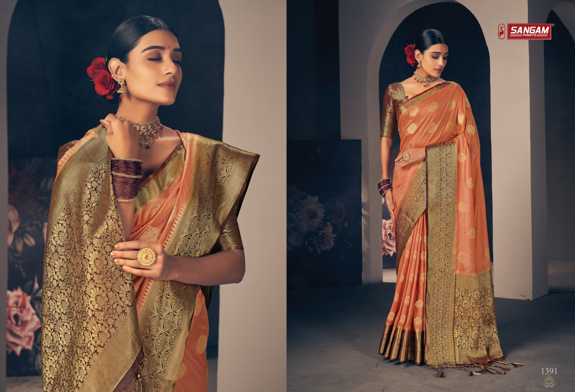 sangam print kasab jari silk silk elegant look saree catalog