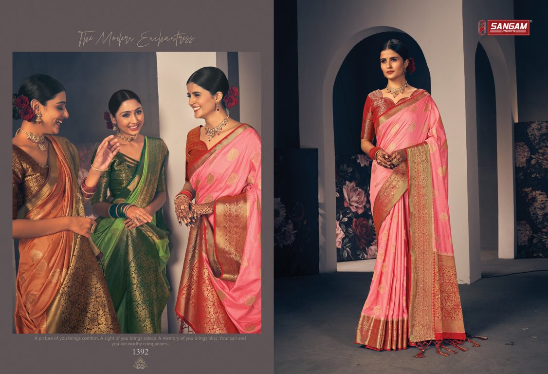 sangam print kasab jari silk silk elegant look saree catalog