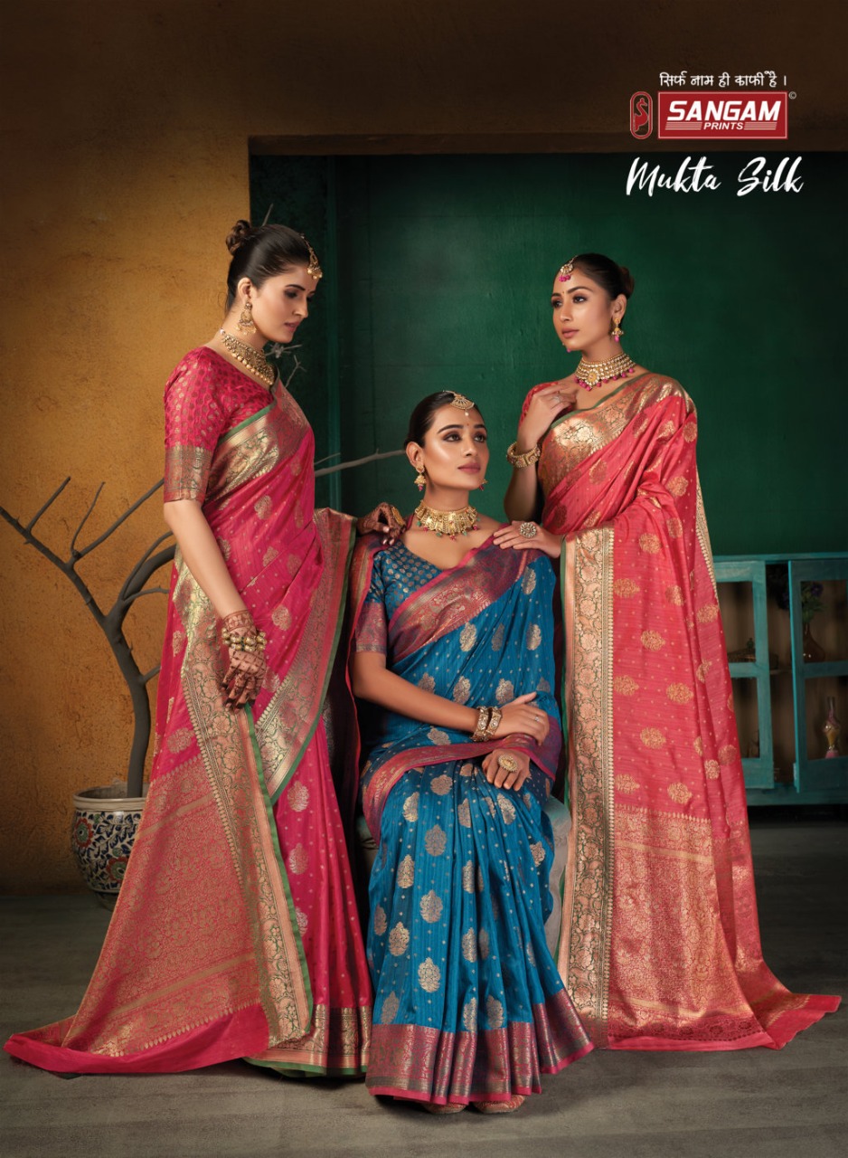 sangam print mukta silk silk elegant look saree catalog