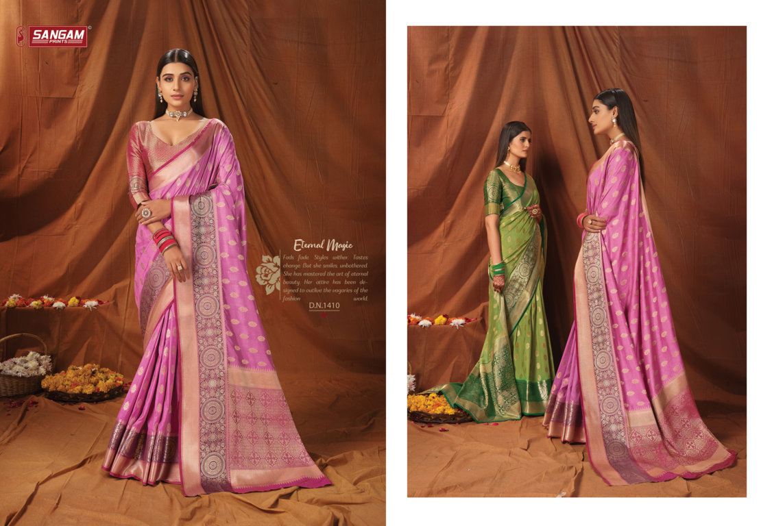 sangam print naveli silk silk elegant look saree catalog