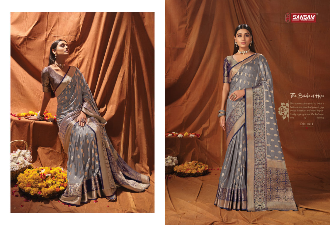 sangam print naveli silk silk elegant look saree catalog