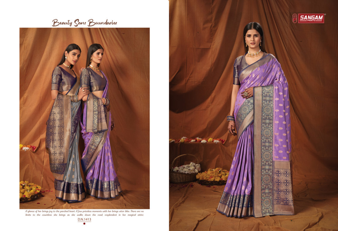 sangam print naveli silk silk elegant look saree catalog