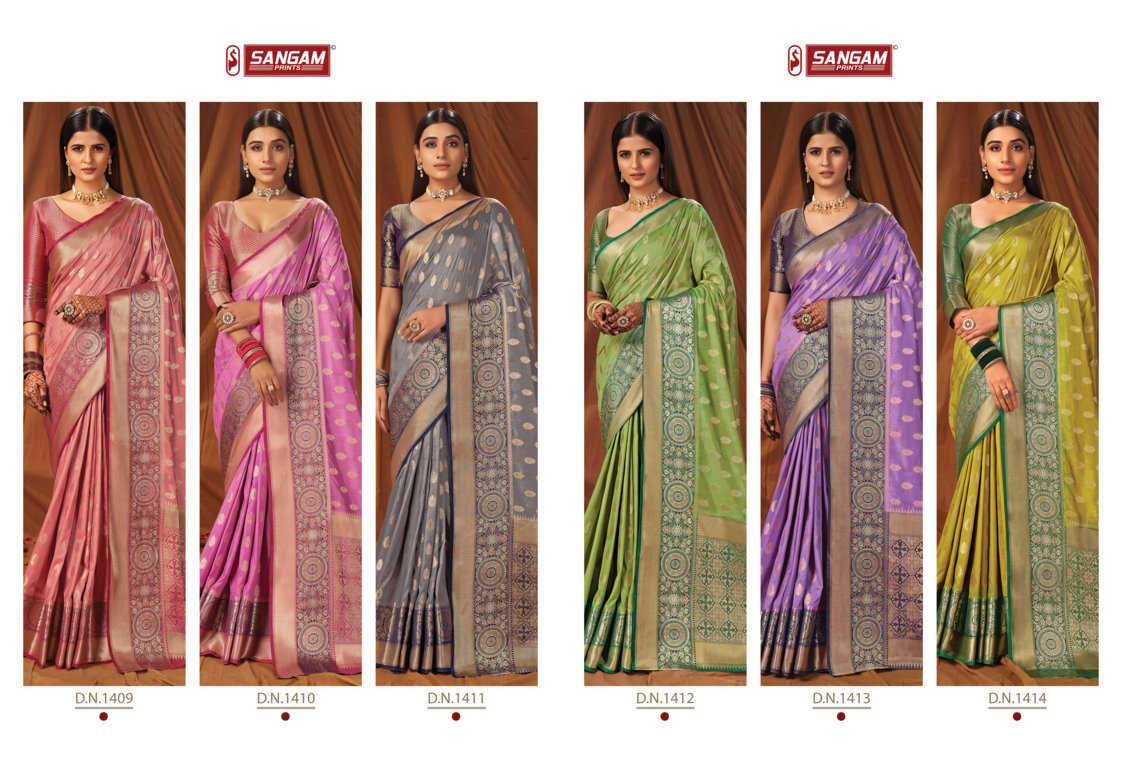 sangam print naveli silk silk elegant look saree catalog