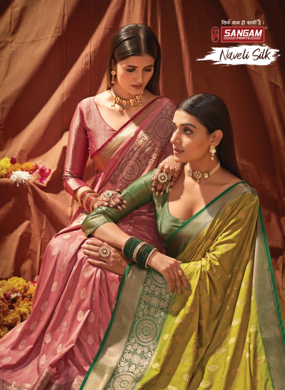 sangam print naveli silk silk elegant look saree catalog