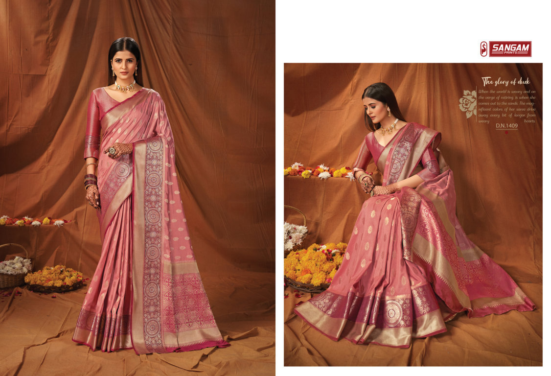 sangam print naveli silk silk elegant look saree catalog