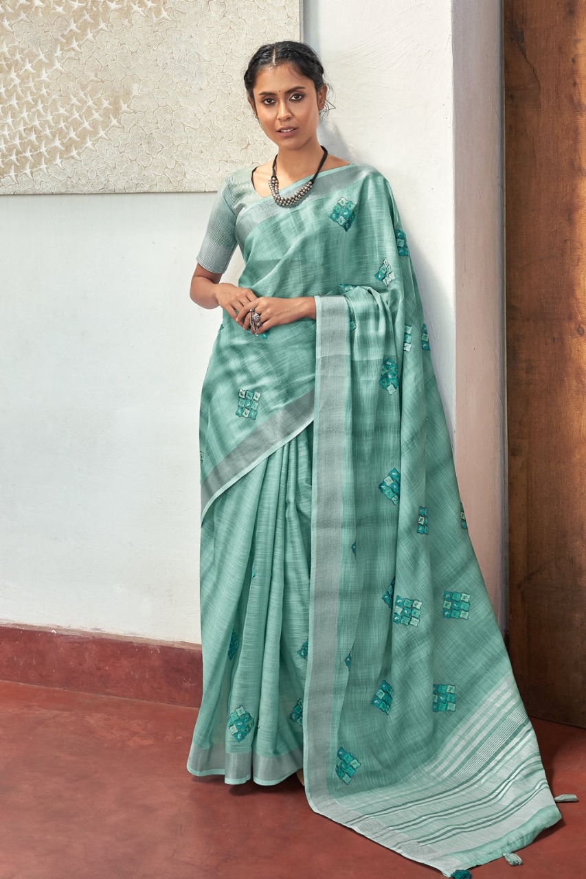 sangam print parul linen decent look saree catalog