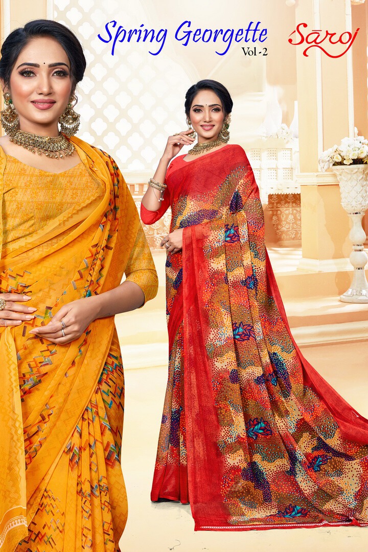 saroj saree spring georgette vol 2 Georgette ecclusive print saree catalog