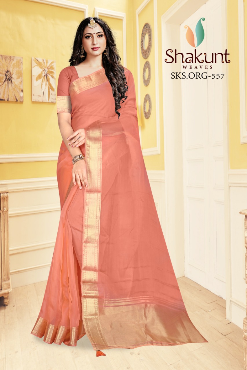 shakunt weaves sks org 557 organza catchy look saree catalog