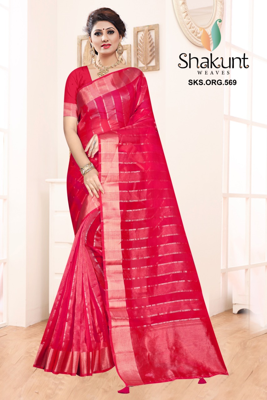 shakunt weaves sks org 569 organza decent look saree catalog