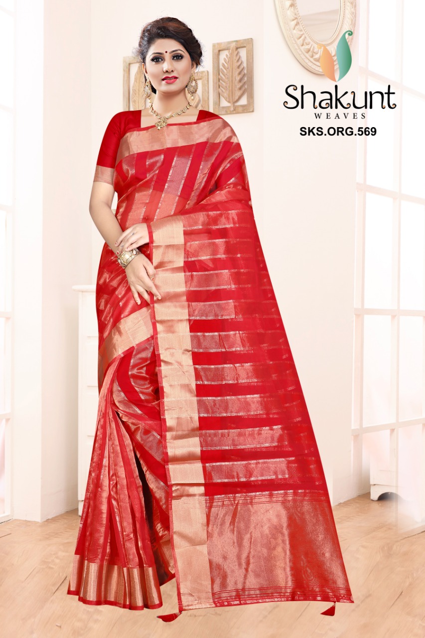 shakunt weaves sks org 569 organza decent look saree catalog