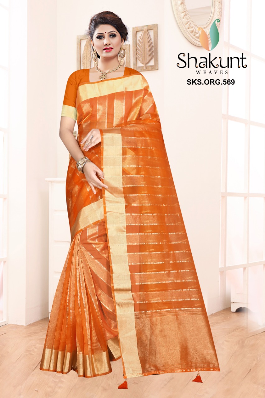 shakunt weaves sks org 569 organza decent look saree catalog