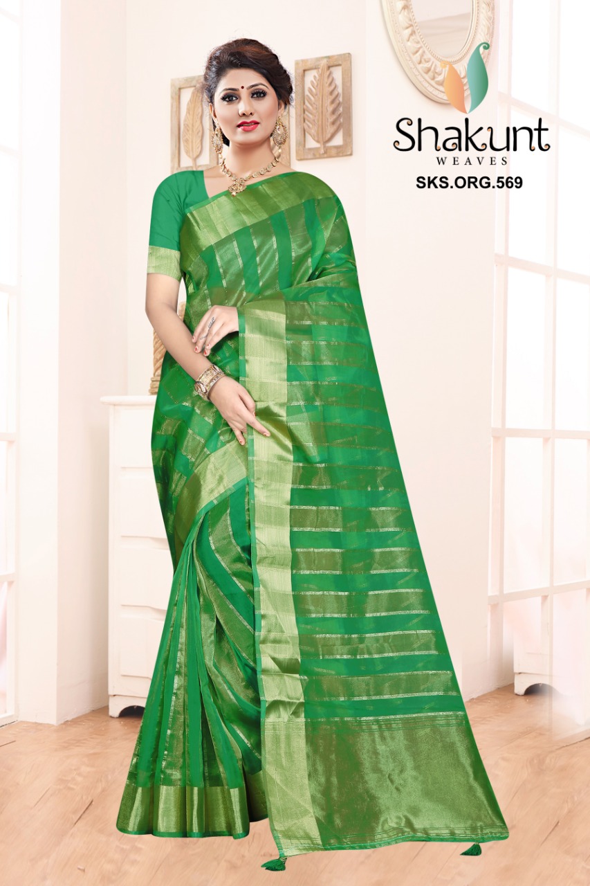 shakunt weaves sks org 569 organza decent look saree catalog