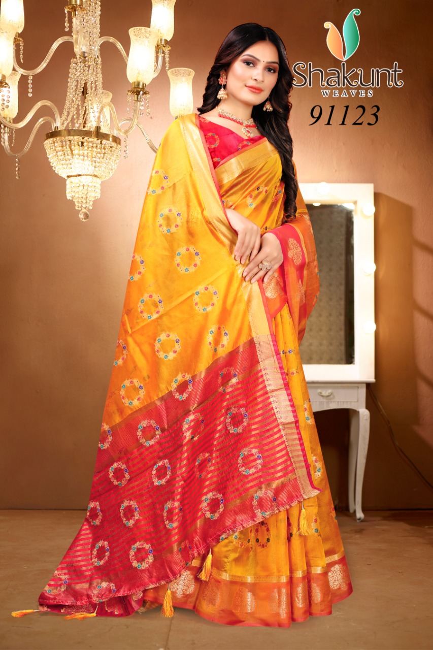 shakunt weaves sks org 571 organza decent look saree catalog