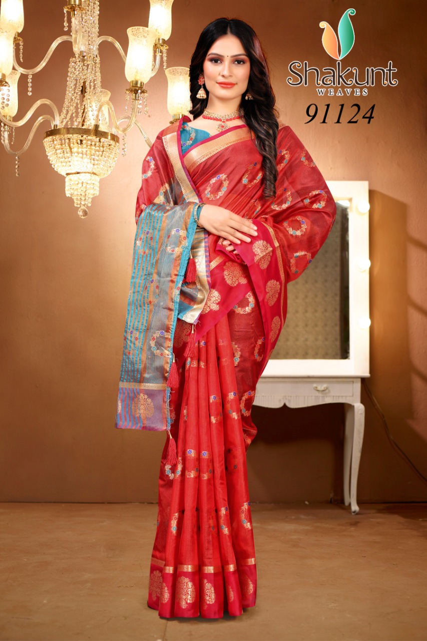 shakunt weaves sks org 571 organza decent look saree catalog