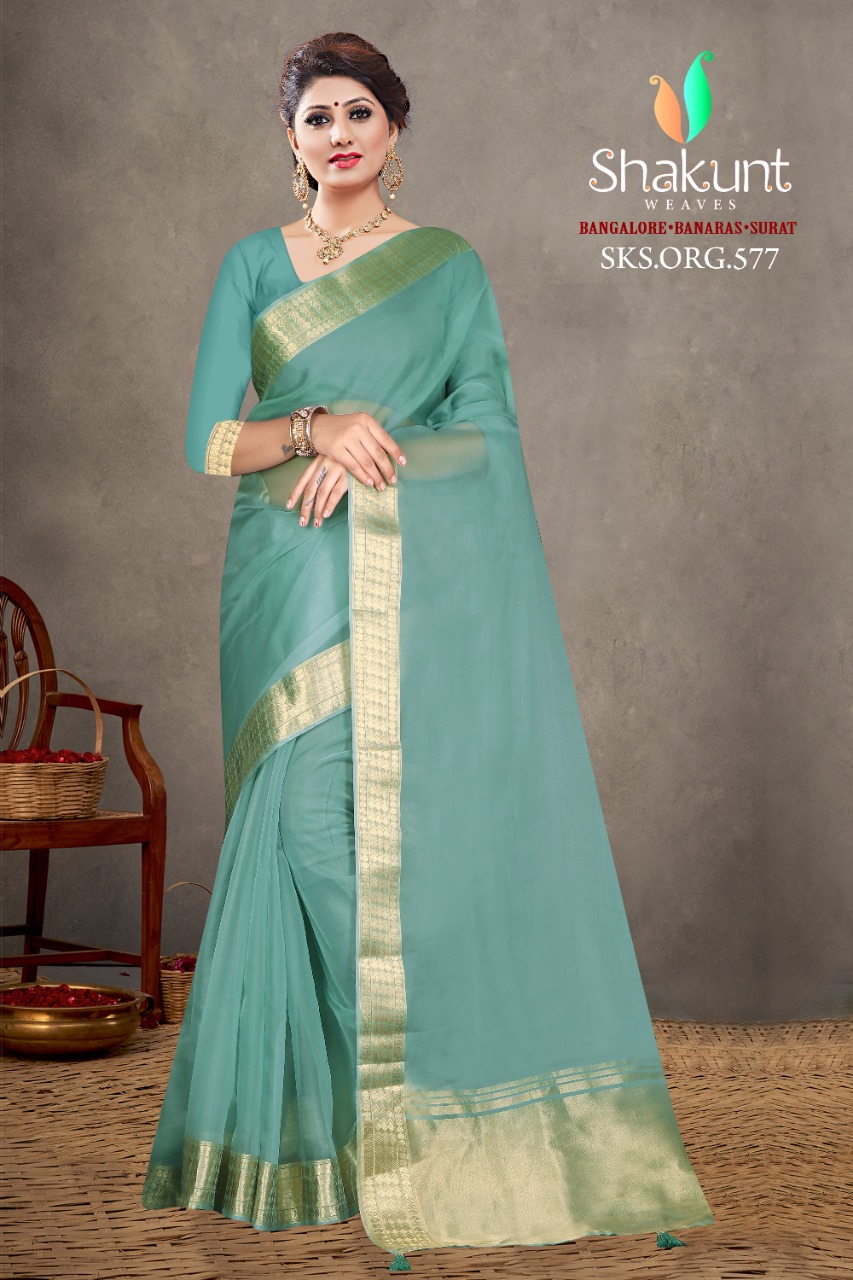 shakunt weaves sks org 577 organza decent look saree catalog