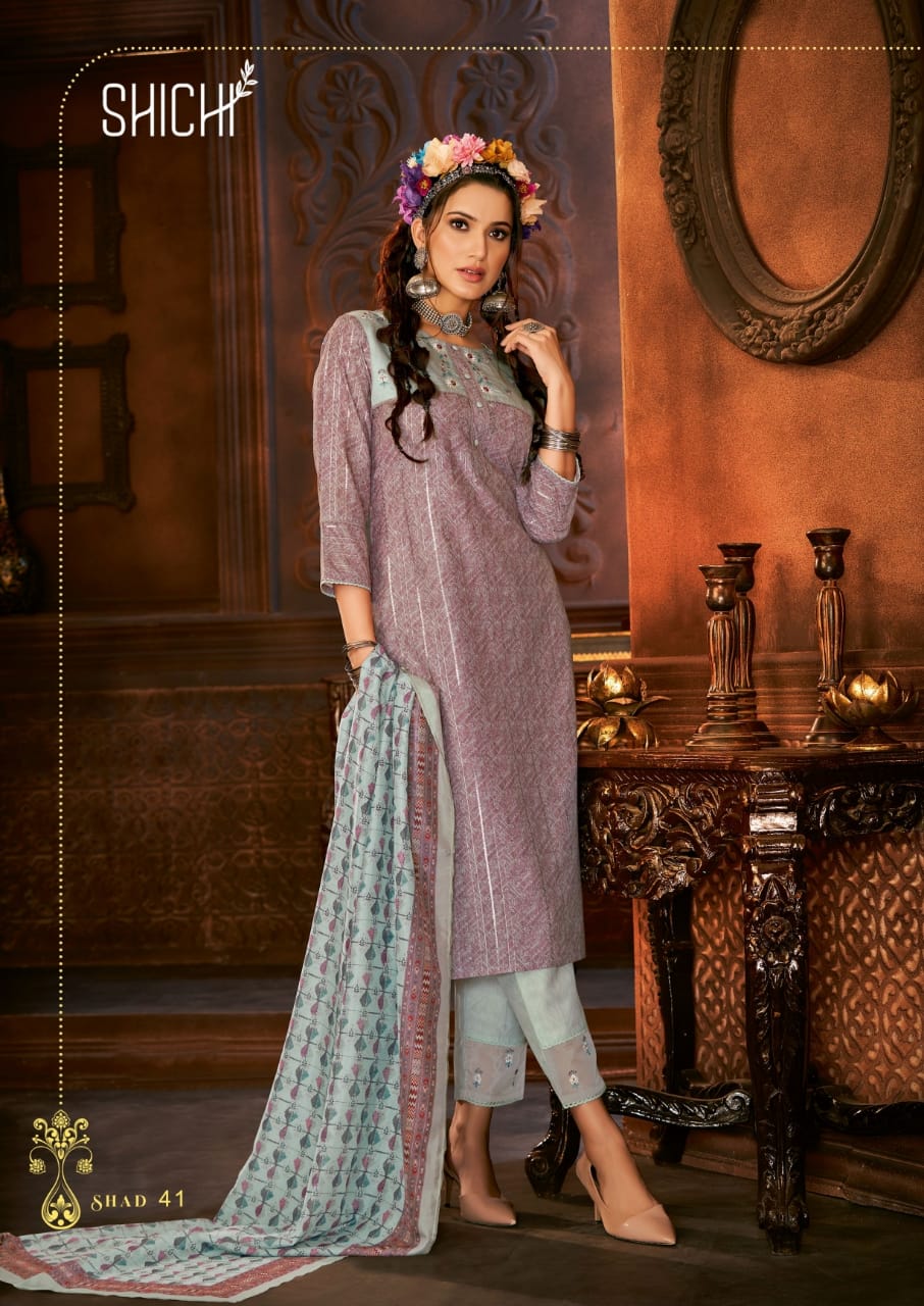 shichi indo fashion muslin catchy look top bottom with dupatta catalog