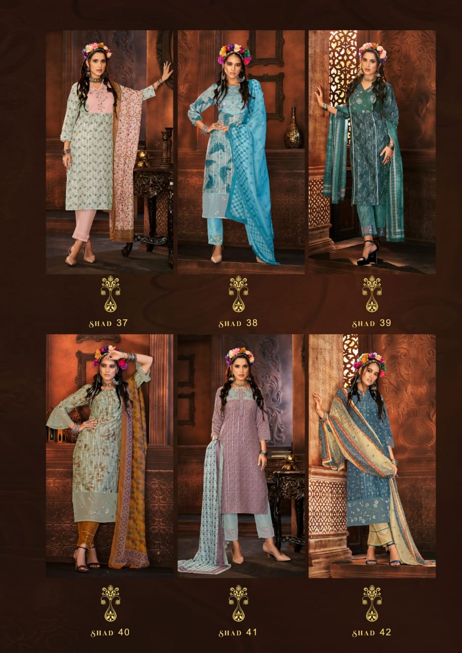 shichi indo fashion muslin catchy look top bottom with dupatta catalog