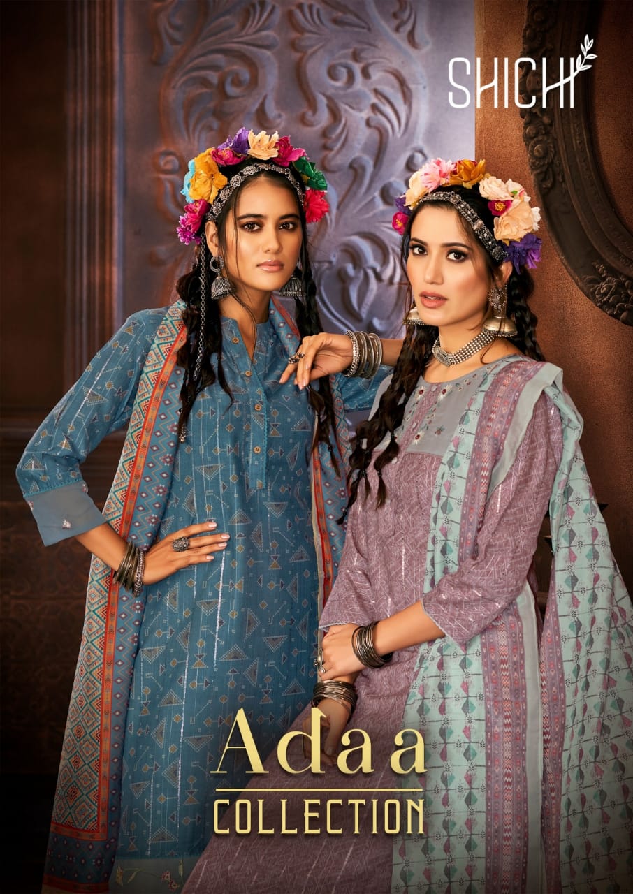 shichi indo fashion muslin catchy look top bottom with dupatta catalog