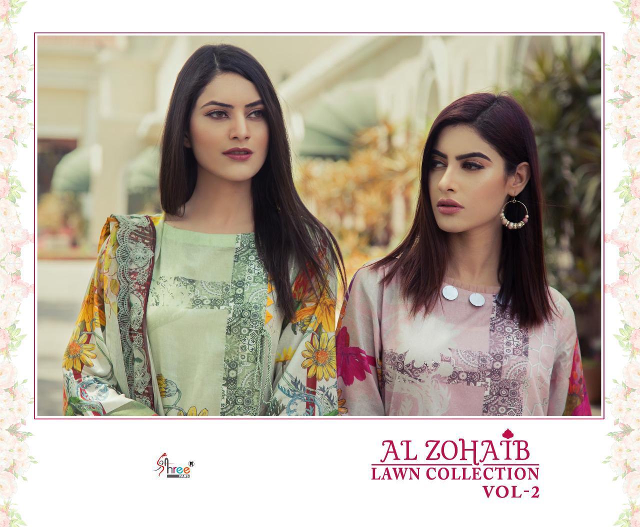 shree fab al zohaib lawn collection vol 2 cotton exclusive print with cotton malmal dupatta catalog