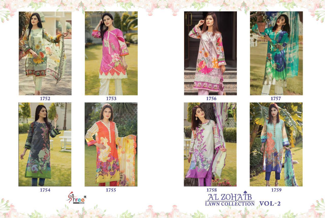 shree fab al zohaib lawn collection vol 2 cotton exclusive print with cotton malmal dupatta catalog