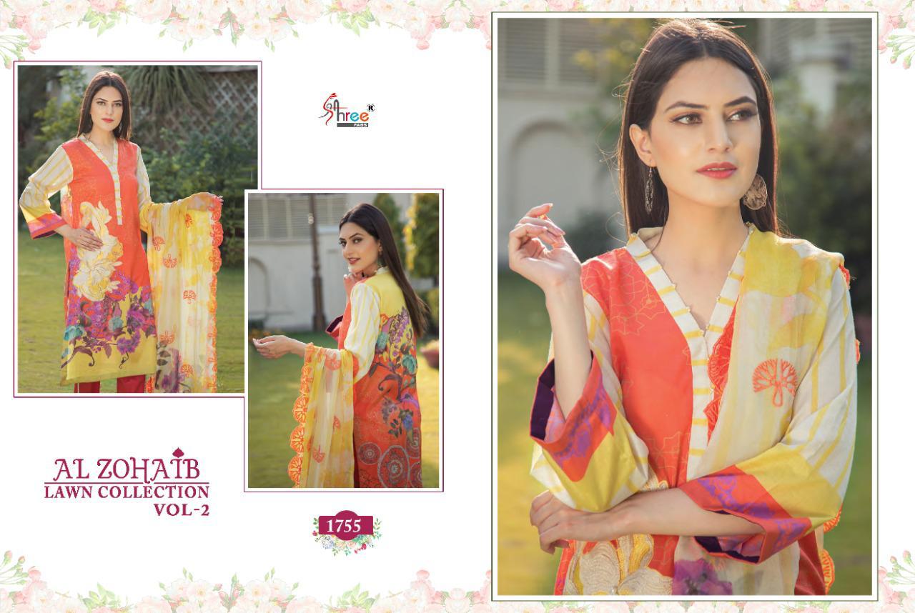 shree fab al zohaib lawn collection vol 2 cotton exclusive print with cotton malmal dupatta catalog