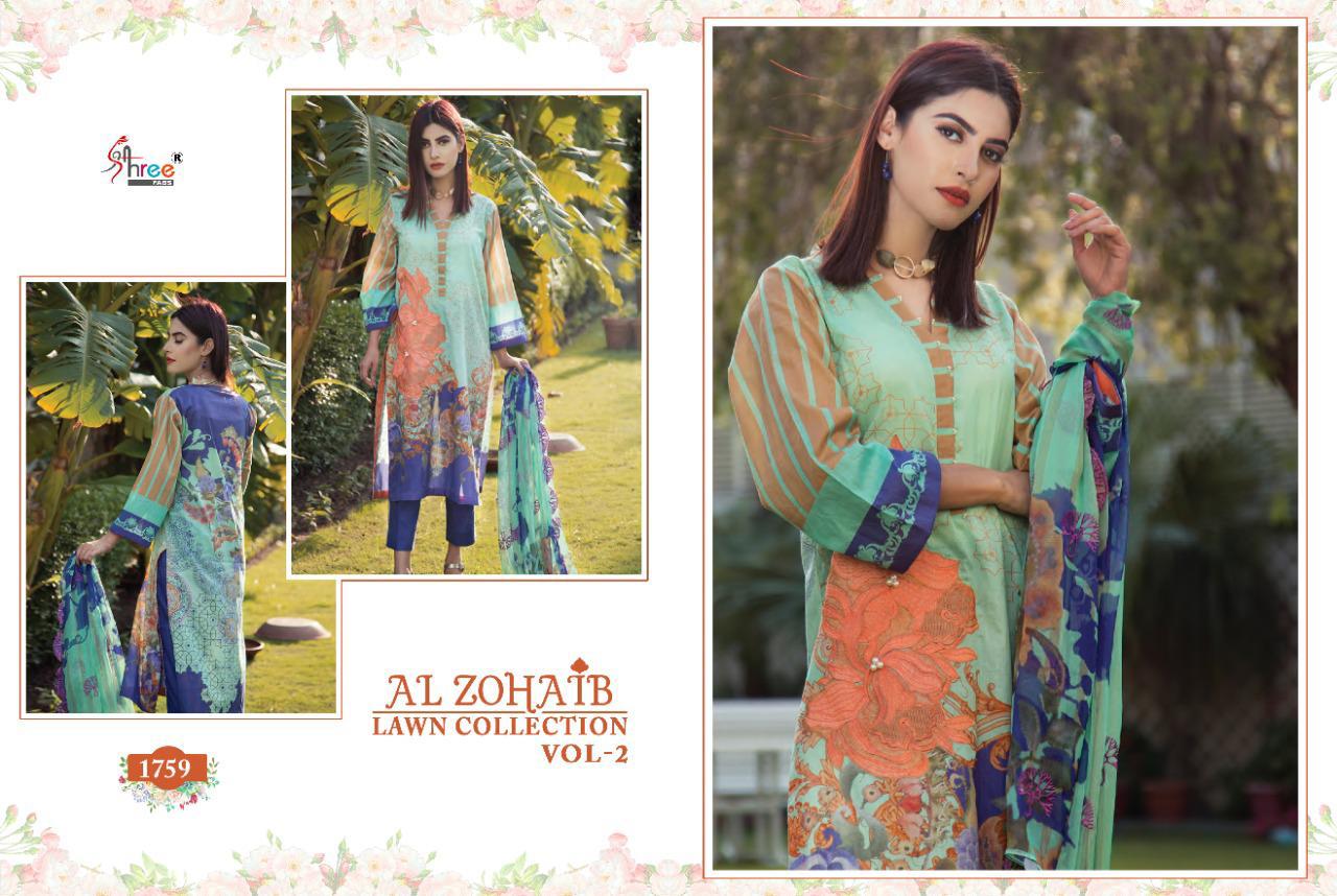 shree fab al zohaib lawn collection vol 2 cotton exclusive print with cotton malmal dupatta catalog