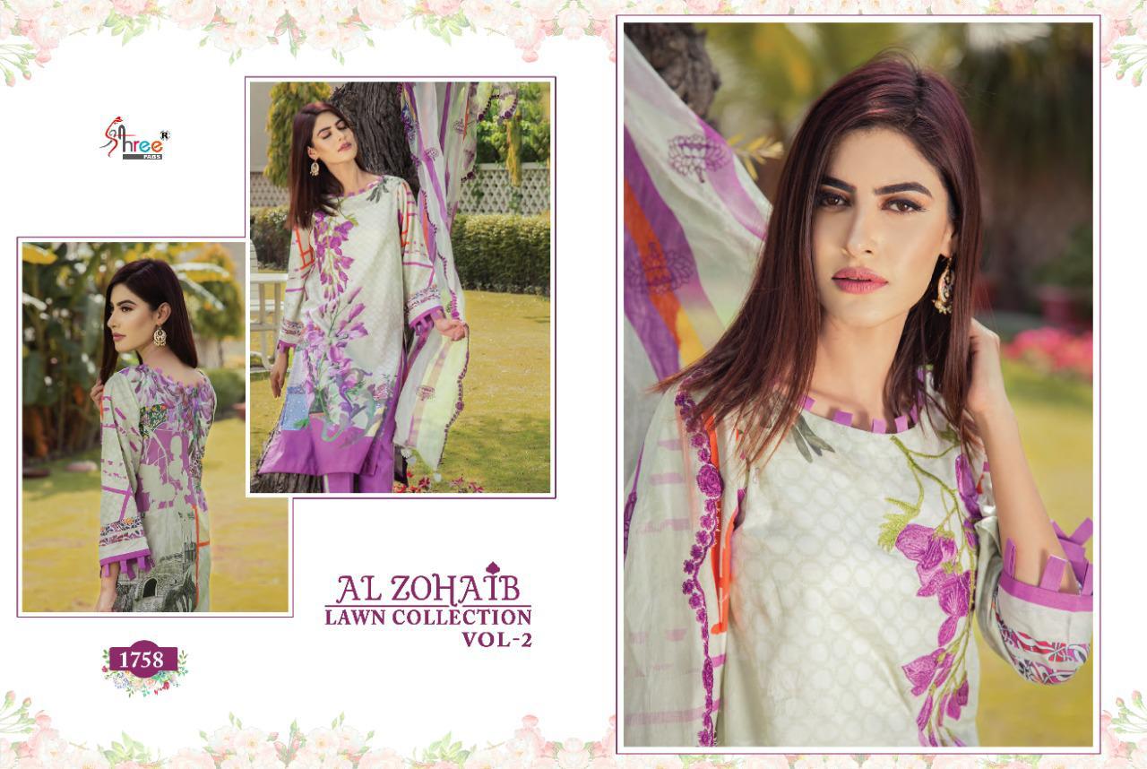 shree fab al zohaib lawn collection vol 2 cotton exclusive print with cotton malmal dupatta catalog