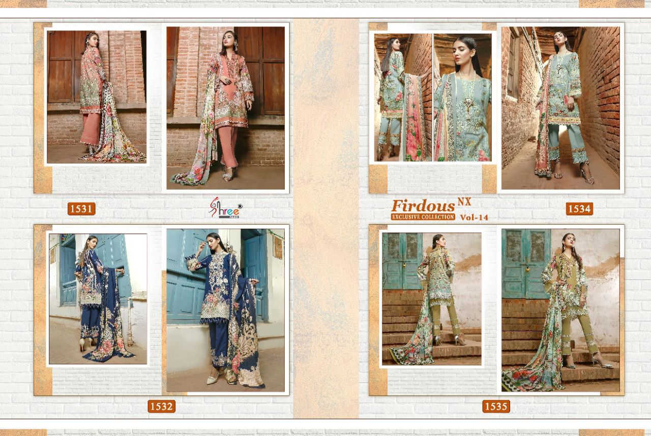 shree fab firdous exclusive collection vol 14 nx cotton regal look salwar suit with siffon dupatta catalog