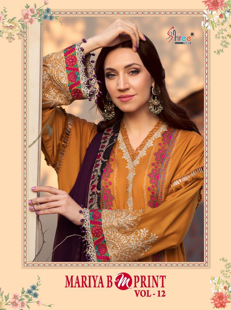 shree fab mariya b m print vol 12 cotton authentic fabric salwar suit with chiffon dupatta catalog