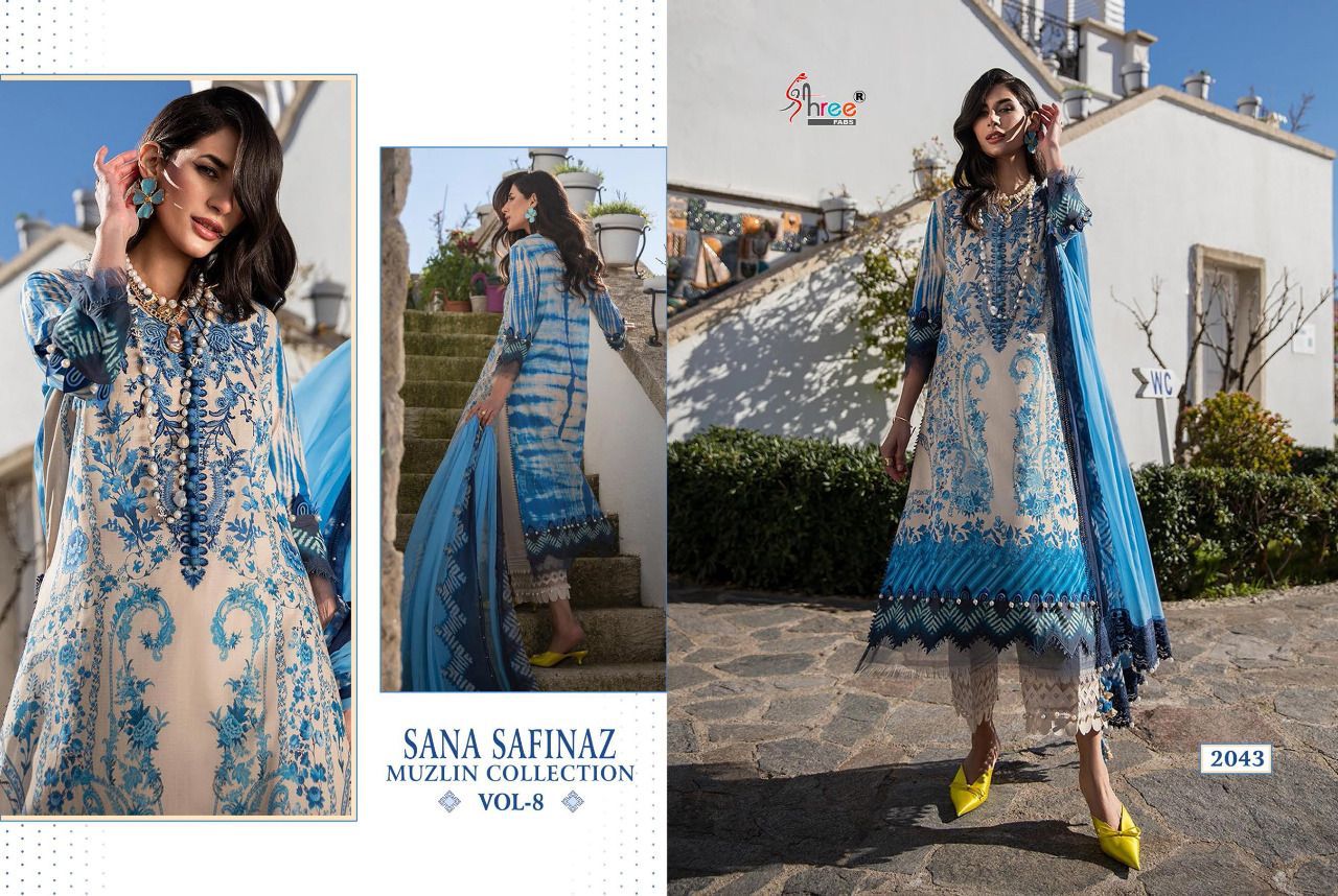 shree fab sana safinaz muzlin collection vol 8  cotton catchy look salwr suit with chiffon dupatta catalog