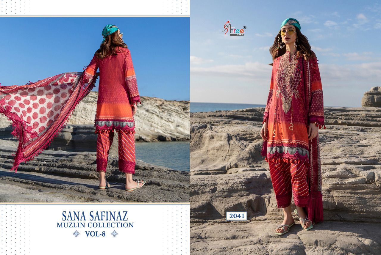 shree fab sana safinaz muzlin collection vol 8  cotton catchy look salwr suit with chiffon dupatta catalog