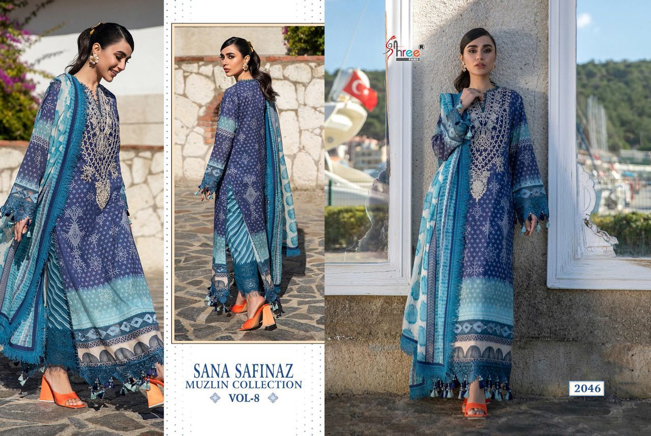 shree fab sana safinaz muzlin collection vol 8  cotton catchy look salwr suit with chiffon dupatta catalog